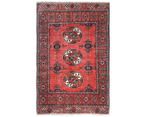3x5 Red Ersari Afghan Hand Knotted Veg Dye Wool Area Rug